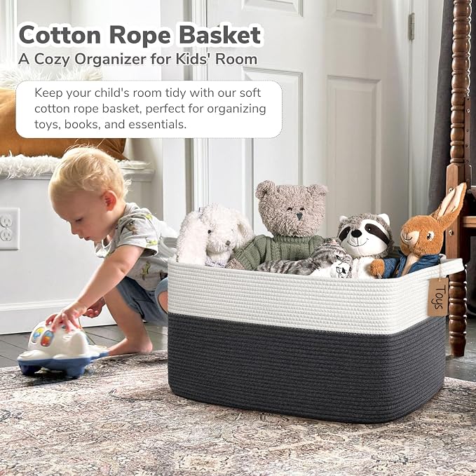 Goodpick 75L Extra Large Woven Rope Blanket Basket, Dark Gray | 22" × 17" × 12" - Image 2