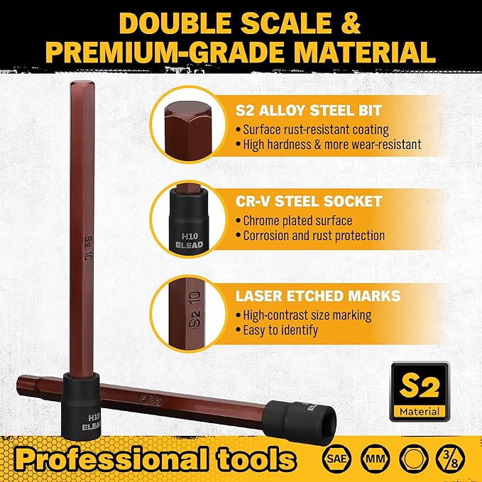 Extra-Long Allen Hex Bit Socket Set: 20-Piece 3/8 Inch Drive, 150mm S2 Steel - Image 4