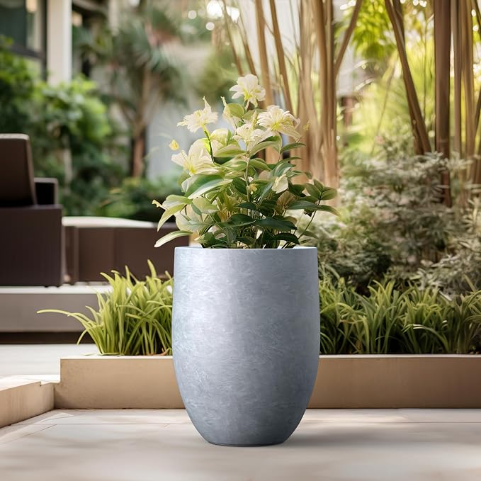 Kante Large Round Bullet Blue Gray Concrete Planter 21.7" Tall, Outdoor | - Image 5
