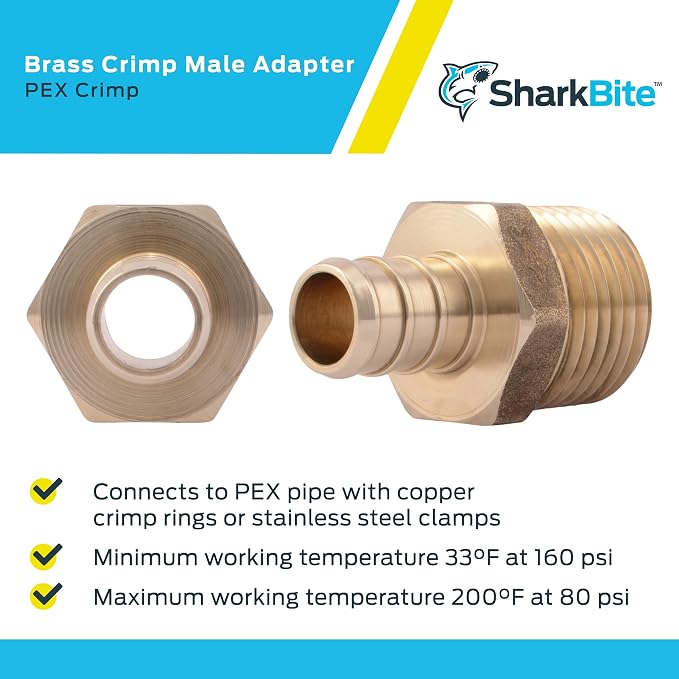 SharkBite 1/2 Inch Crimp MNPT Male Adapter, Brass Plumbing Fitting, PEX Pipe - Image 4