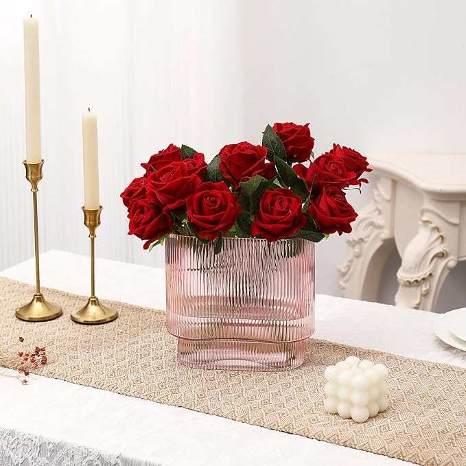 Ribbed Glass Vase, Fluted Short Vases - Image 5