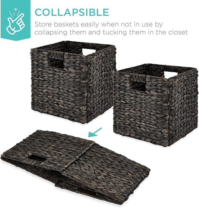 Best Choice Products 10.5x10.5in Pack of 5 Cube Storage Baskets, Water Hyacinth - Image 3