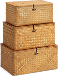 Nonam Large Wicker Basket with Lid, Seagrass Shelf Basket Set of 3, Nautral | by Home