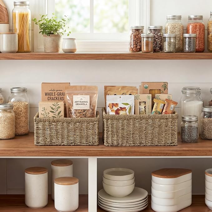 StorageWorks Wicker Storage Baskets, Natural Seagrass Storage Baskets, Seagrass - Image 2
