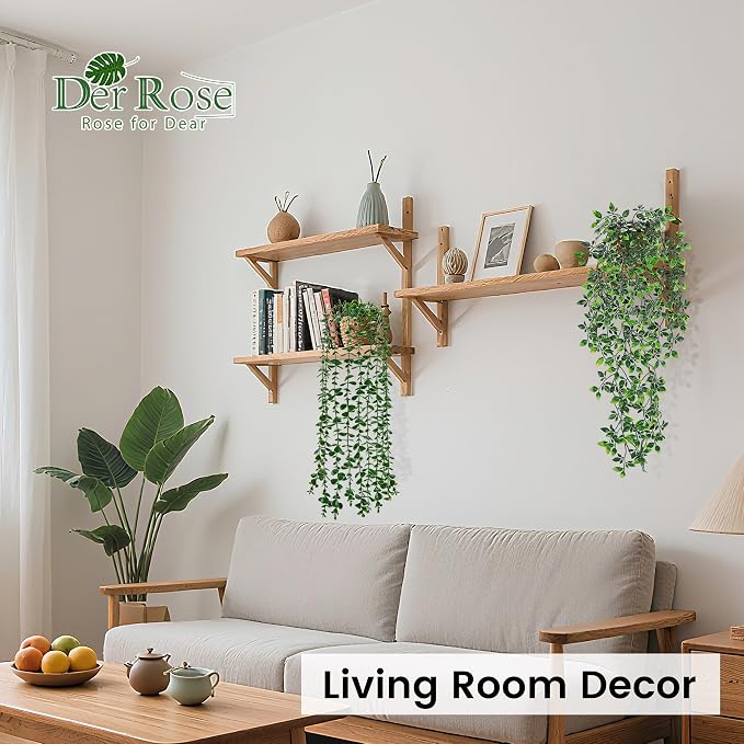 Der Rose 2Pcs Fake Hanging Plants Artificial in Black Pots - Image 5