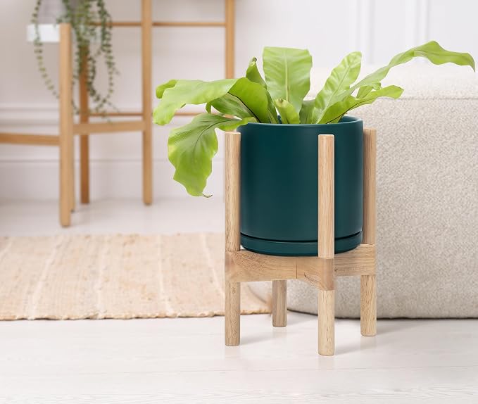 D'vine Dev Ceramic Pot with Natural Wood Stand, 8 in, 55-B-N-4 | Mid-Century - Image 4