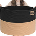 INDRESSME 115L Extra Large Woven Rope Blanket Basket Living Room BlackCamel | by INDRESSME