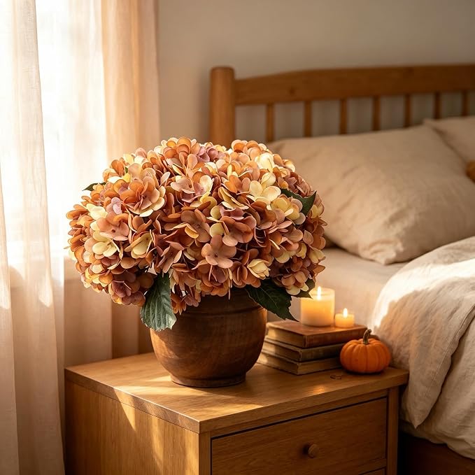 Kimura's Cabin 6Pcs Hydrangea Artificial Flowers Fall Flower, Autumn Yellow | - Image 5