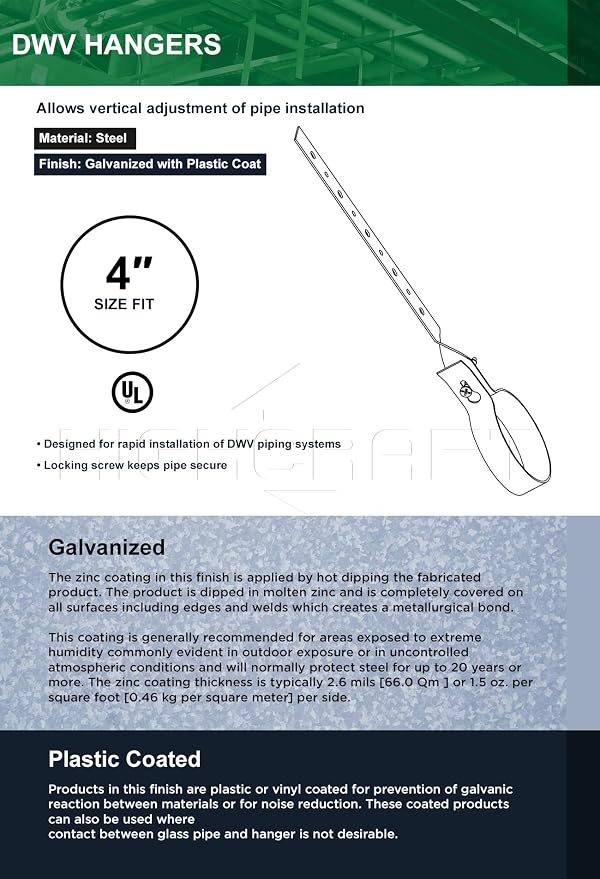 Highcraft IEX-Q04 DWV Pipe Hanger Galvanized Steel, 4 in - Image 5