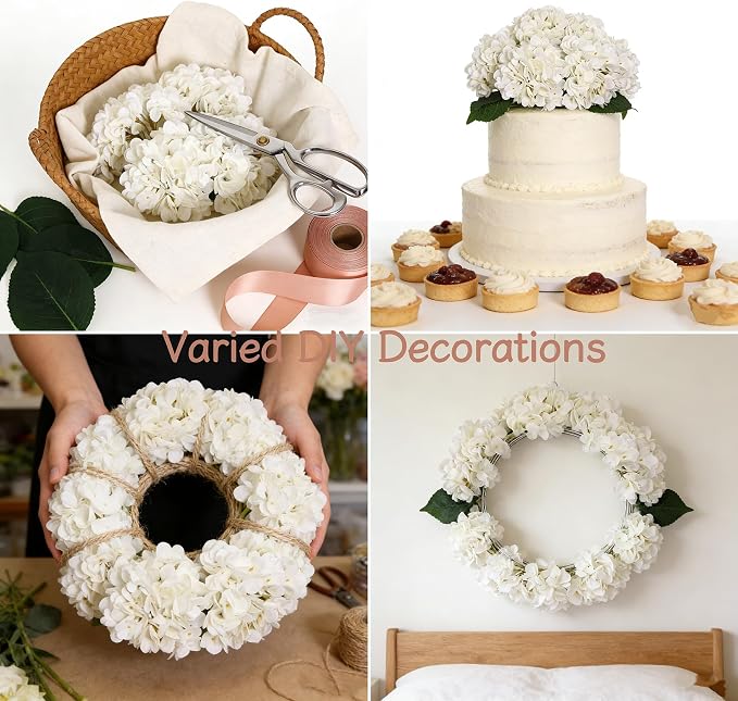Kimura's Cabin 6pcs White Hydrangea Artificial Flowers Silk Fake Hydrangeas | - Image 6