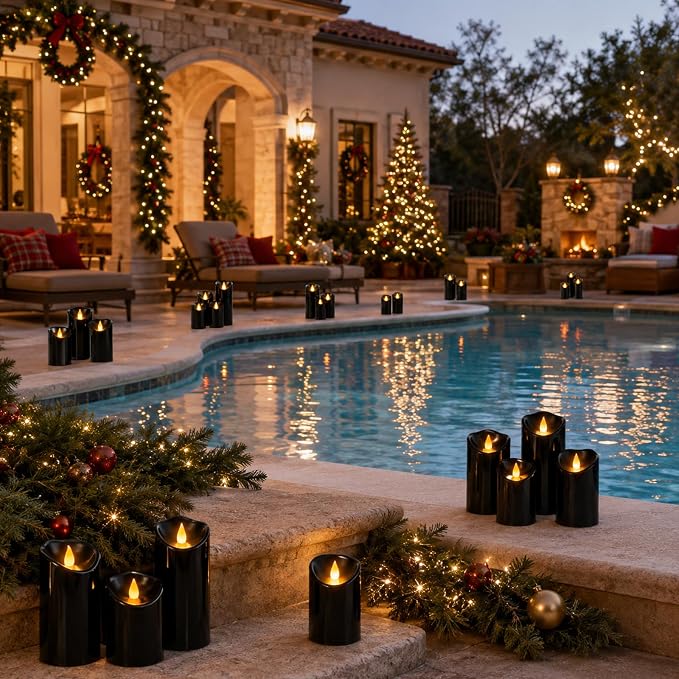 Flameless Candles 4" 5" 6" Set of 3 Outdoor Indoor Black Pillars Battery - Image 5