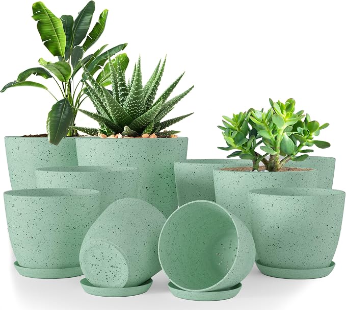 Plant Pots Indoor with Drainage 10 Pack Multi-Size Planters Set Spotty Mint | by UTOPIAHOME