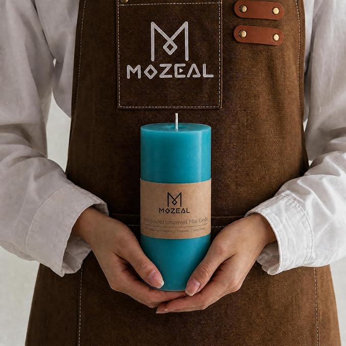 MOZEAL 3" x 8" Hand-Poured Unscented Large Candle, Smokeless Rustic Pillar - Image 2