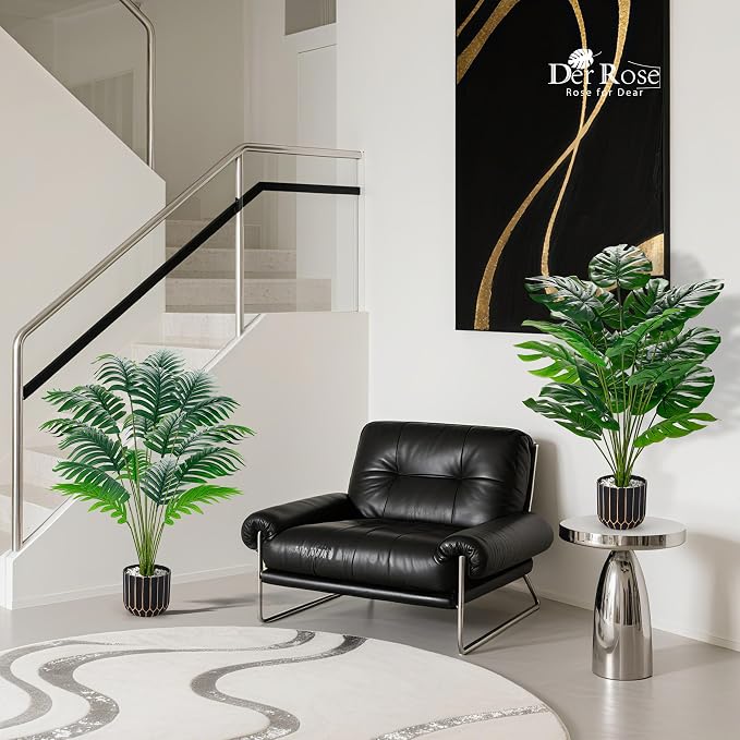 Der Rose 2 Pack 28" Fake Plants, Faux Palm and Monstera - Image 6