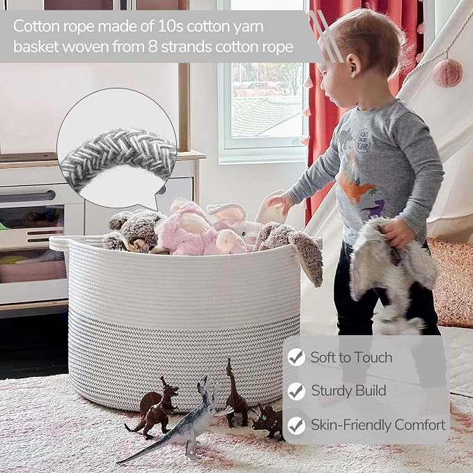 INDRESSME XXXLarge Woven Rope Blanket Basket Living Room White, 90L | 21.7" x - Image 3