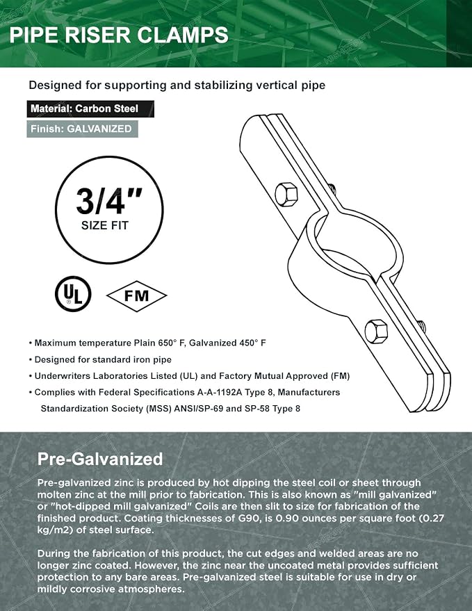 Highcraft DMST-H34-10 Riser Clamp; Vertical Pipe Hanger - Image 7