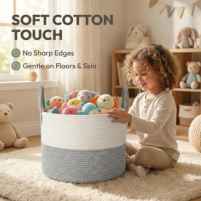 JMvicyroam 65L Extra Large Machine Washable Cotton Rope Blanket Basket | - Image 4