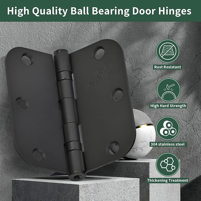 304 Stainless Steel 3.5 Inch Matte Black Door Hinges Interior Hinges 5/8" - Image 4