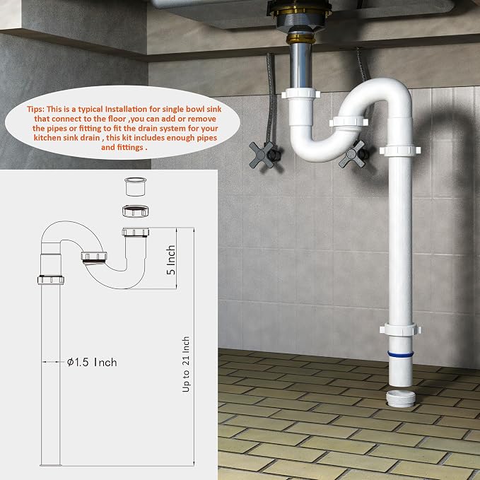 Kitchen Sink Drain Kit, for Most Kitchen Sink Drain Repair Kit and Bathroom - Image 7