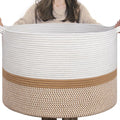 INDRESSME XXXLarge Woven Rope Blanket Basket Living Room White Camel, 90L | by INDRESSME