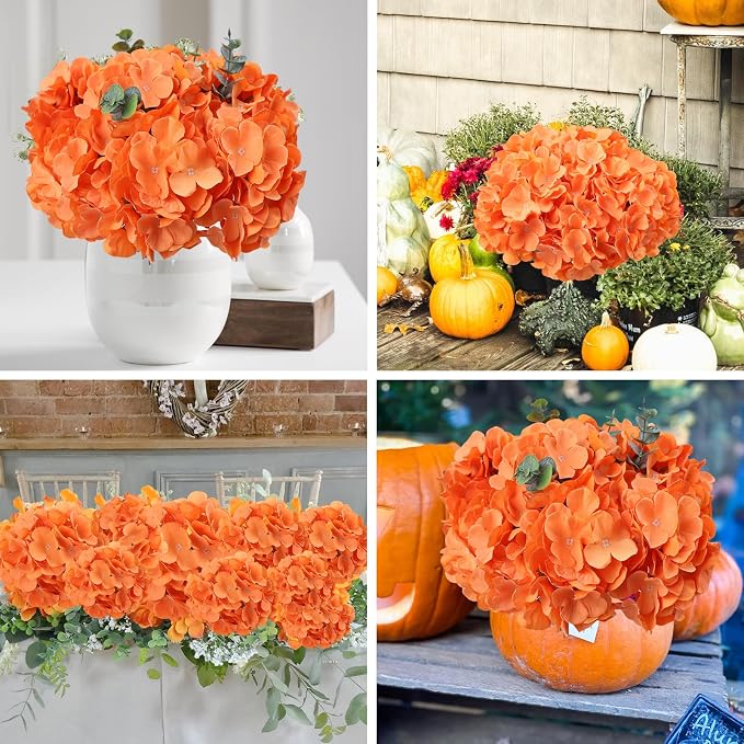 AVIVIHO 65pcs Fake Flowers Orange Hydrangea Artificial Flowers Bulk Silk Flowers - Image 3