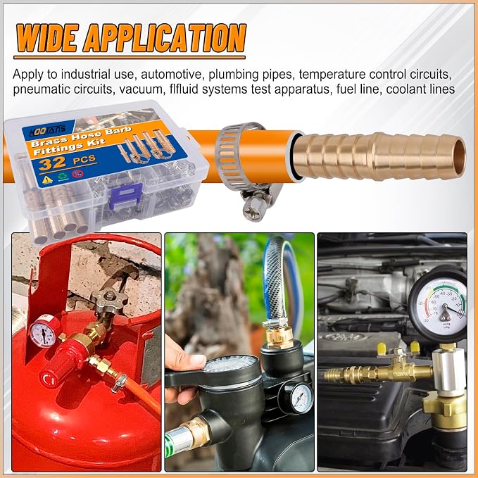 KOOTANS 32PCS Brass Hose Barb Fittings Barb Splicer Mender Hose Fittings Kit - Image 7