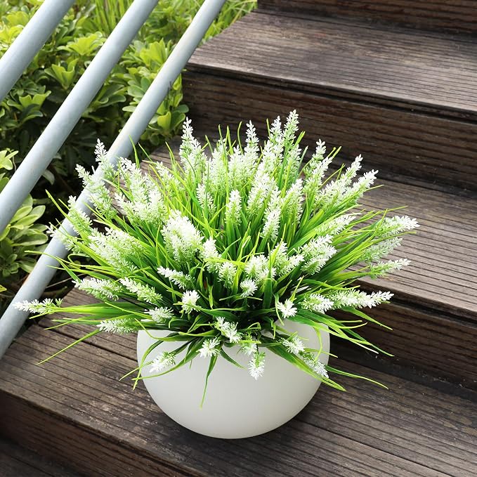 16PCS Artificial Flowers Outdoor, Fake White Monkey Grass Plants | UV Resistant - Image 9