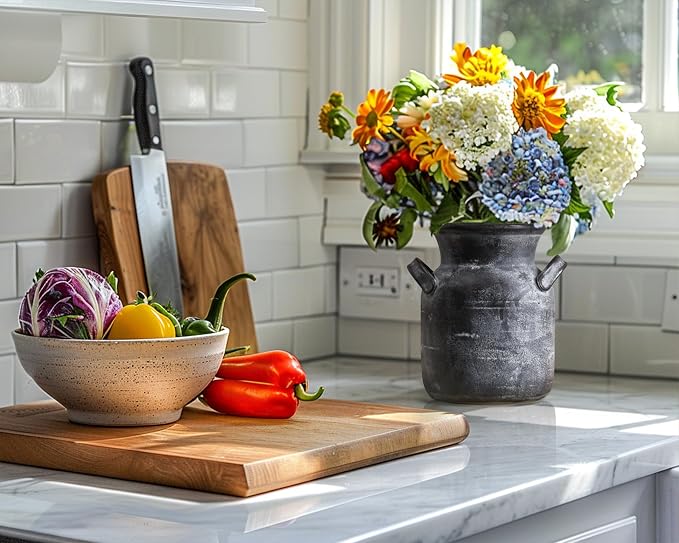 Quoowiit Ceramic Rustic Farmhouse Vase, Distressed Decorative Flower Vases - Image 9