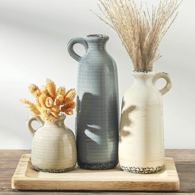 Ceramic Vases Set of 3, Neutral Rustic Farmhouse Vase by ooit