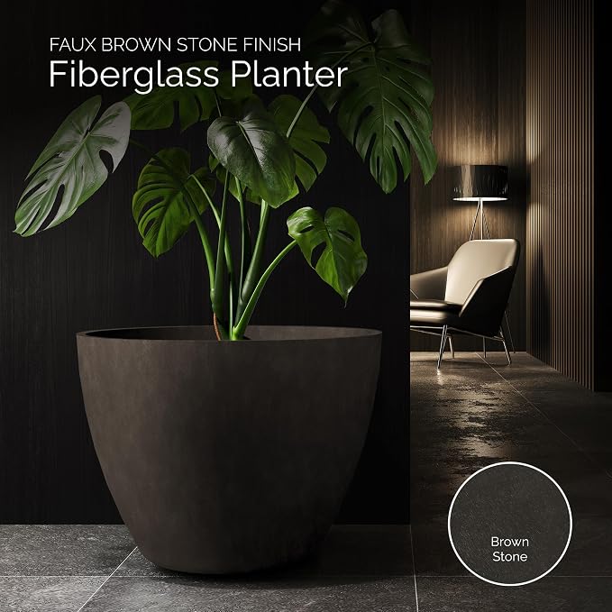 Lupo Tapered Indoor/Outdoor Planter, 32x24in Brown Stone - Image 3