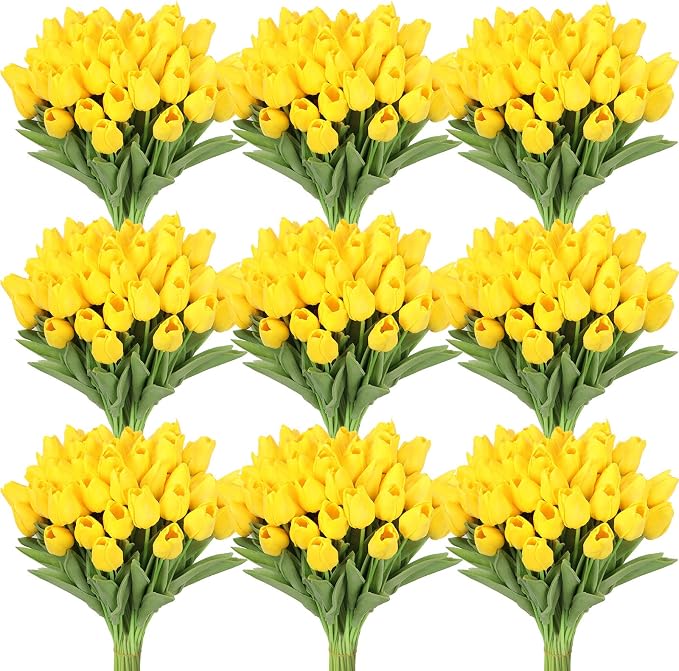 Janinka 100pcs Artificial Tulip Flowers Fake PU Tulips Faux Latex Bouquet by Janinka