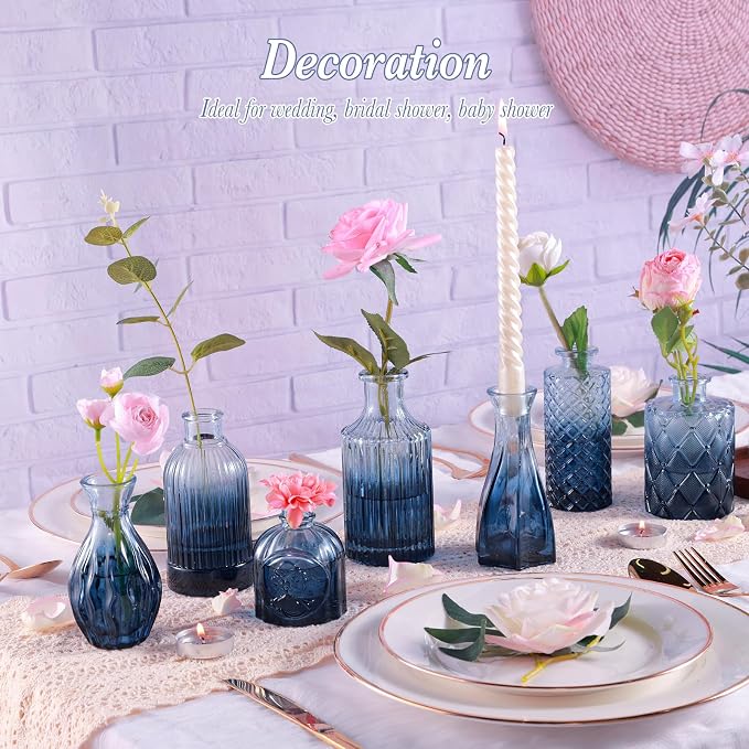 UPBUD Glass Blue Bud Vases Set of 12, Mini Vases - Image 5