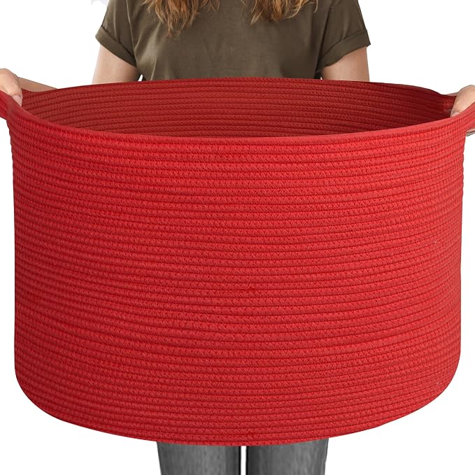 115L Extra Large Red Basket for Organizing, 23.6"x15.7" Jumbo Woven Cotton Rope by MEGASKET