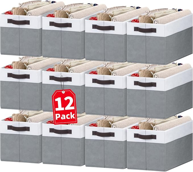 12 Pack Large Storage Baskets for Shelves | Fabric Closet Organizers and by Criusia
