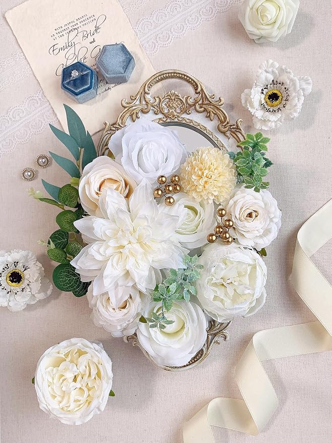 FACINOC White Rose Artificial Flowers Fake Flower Bulk - Image 6