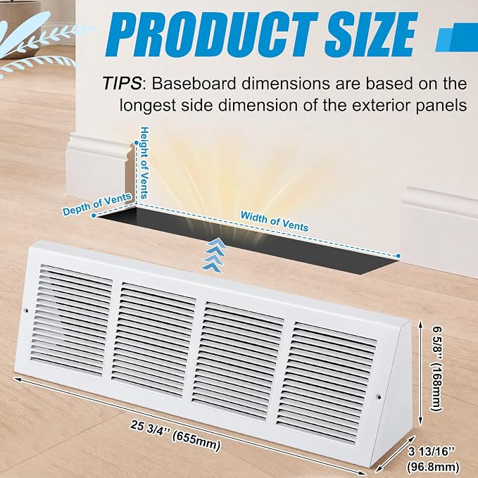 Honeydak 1 Pack Baseboard Register Vent Covers 24" x 6" Duct Opening - Image 2