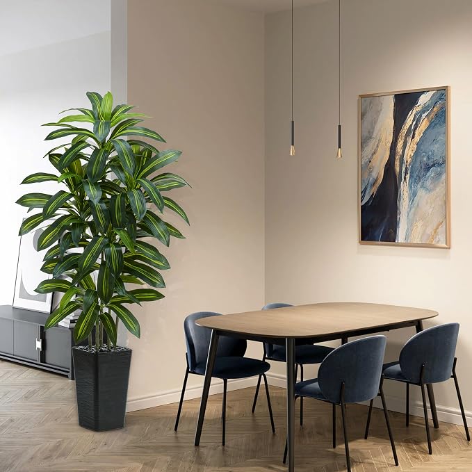 Artificial Dracaena Tree: 5FT Fake Plants Silk Faux Trees（Black Pot） | - Image 11