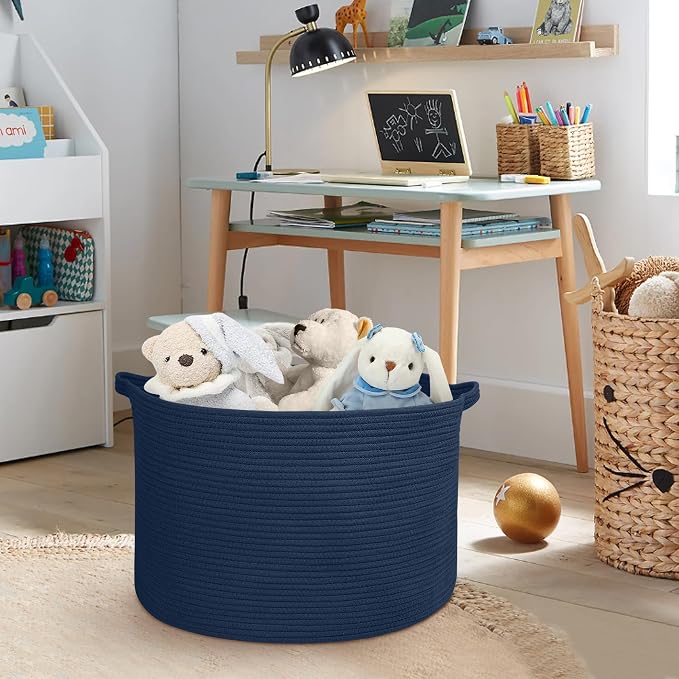 Dark Blue Basket for Organizing, Blanket Storage for Living Room Bedroom - Image 4