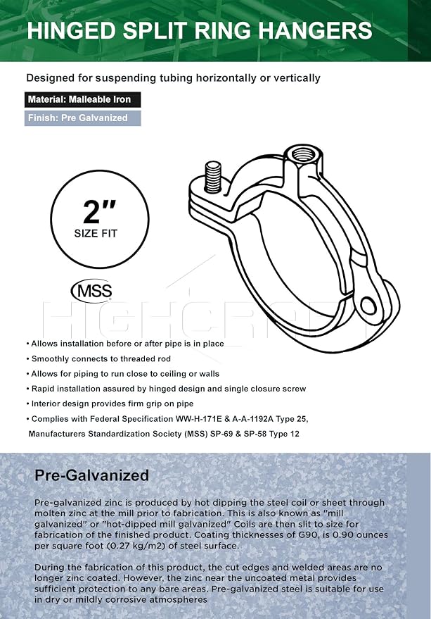 HIGHCRAFT HINGG-02-5 Industrial Decor Hinged Split Ring Pipe Hanger 2 in. - Image 5