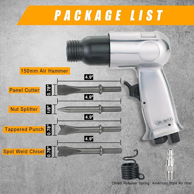 150mm Air Hammer Kit with 4 Chisels & Quick Change Retainer | 4500 BPM Short - Image 2