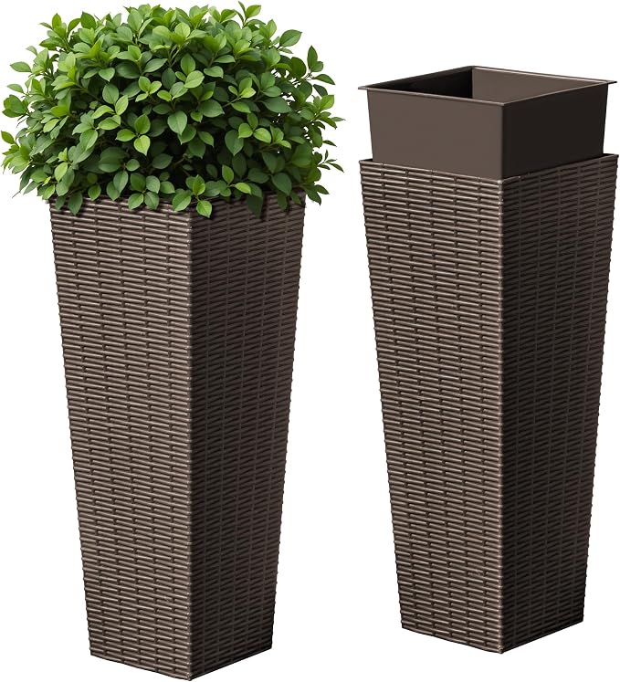 Devoko Resin 23.6'' Tall Planters Set of 2, Large Taper Outdoor Planter | by DEVOKO