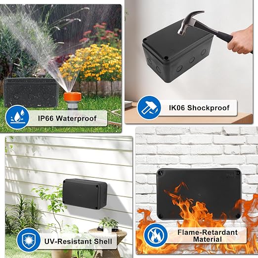 Black IP66 Waterproof Outdoor Electrical Box, 7.12 x 4.5 x 4 inch - Image 3