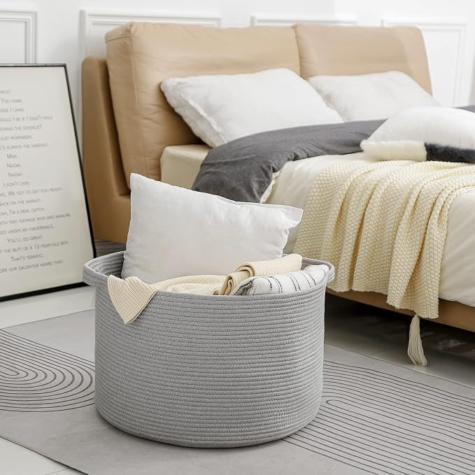 Extra Large Grey Storage Basket, Kids Toy Baskets Bins, Decorative Pillow Towel - Image 5