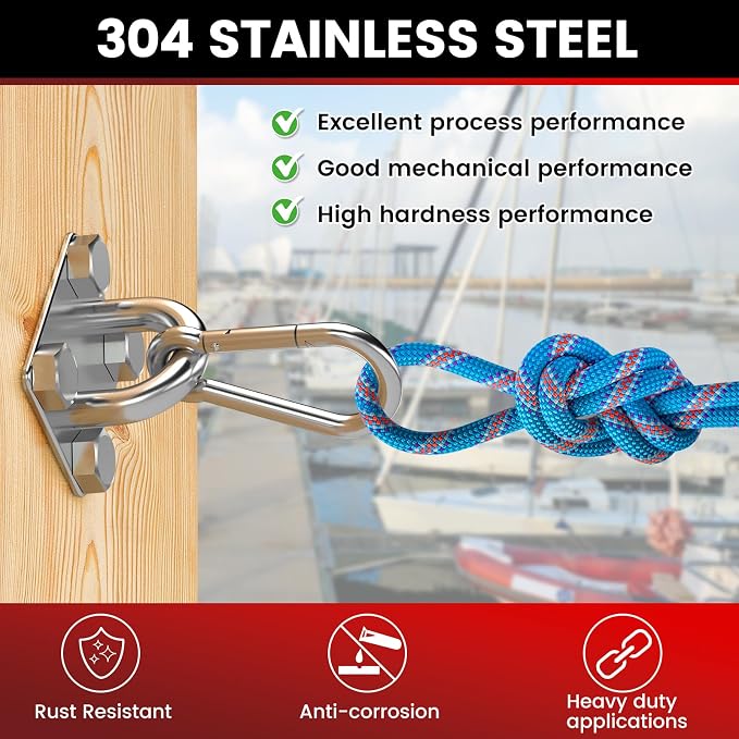 304 Stainless Steel Pad Eye Snap Hook, M10 Ceiling Hook 1700Lb, Yoga Gym - Image 5