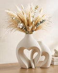 White Ceramic Flower Vase Home Table Decor Heart Shaped Vase Set of 2 | Boho by Zormon