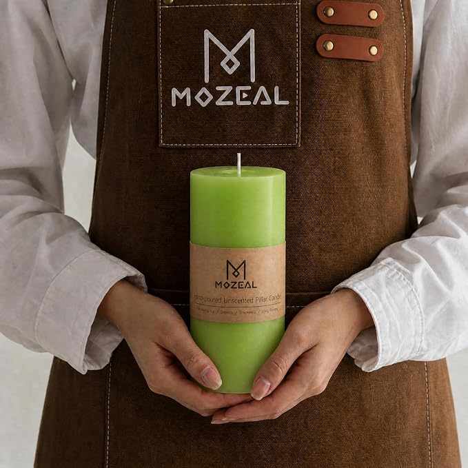MOZEAL 3" x 8" Hand-Poured Unscented Large Candle, Smokeless Rustic Pillar - Image 2