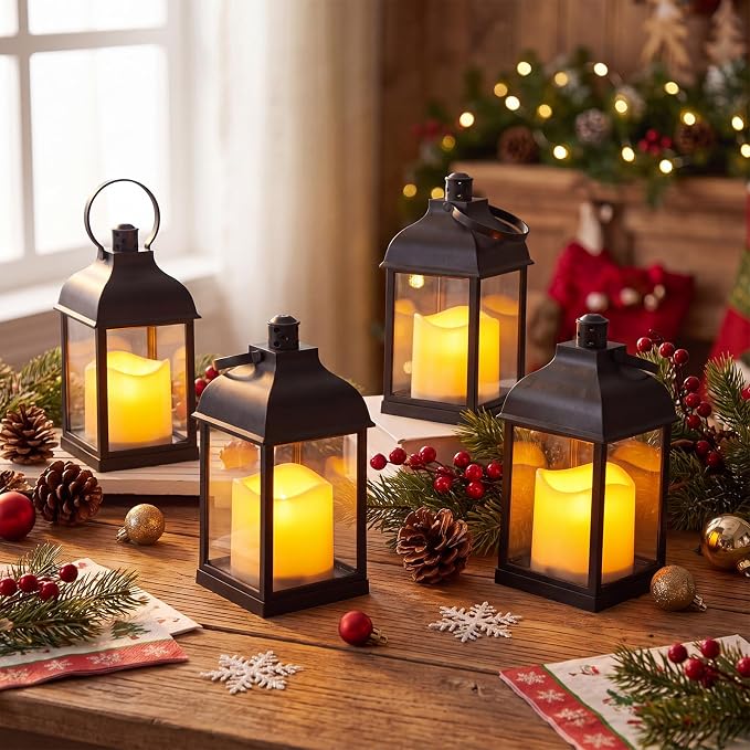 12 Pack 10 Inch Black Decorative Candle Lantern Bulk LED Flameless | Lanterns - Image 4