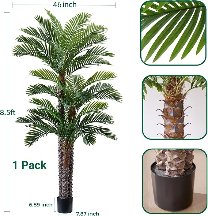 8.5ft Artificial Triple Phoenix Palm Tree | Thick Trunks, Outdoor UV Resistant - Image 2