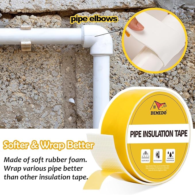 DEMEDO Pipe Insulation Tape, Pipe Wrap Insulation Foam Tape Self Adhesive - Image 3