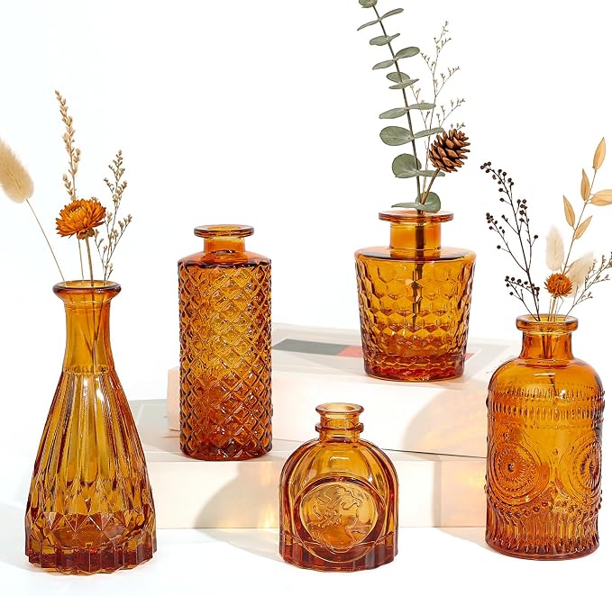 UPBUD Amber Glass Bud Vases Set of 5, Vintage Vase by UPBUD